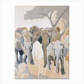 Elephants Pastels Jungle Illustration 3 Canvas Print