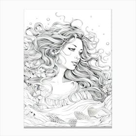 Line Art Inspired By The Birth Of Venus 11 Canvas Print