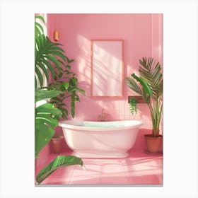Pink Bathroom With Plants Canvas Print