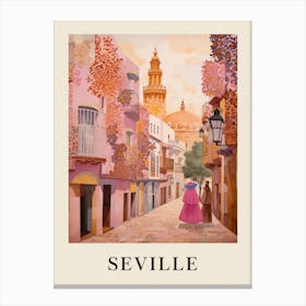 Seville Spain 4 Vintage Pink Travel Illustration Poster Canvas Print