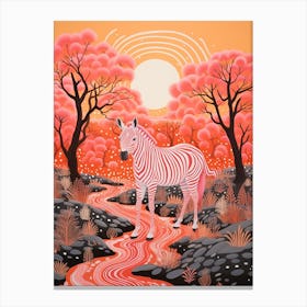 Zebra Linocut Inspired At Sunrise 3 Canvas Print