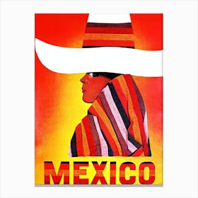 Mexico, Woman in a Poncho and Big Sombrero Canvas Print
