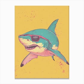 Shark Wearing Sunglasses Blue Pink Mustard Canvas Print