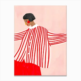 Woman In Red And White Stripes Canvas Print