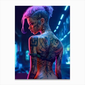 Sexy Cyberpunk Girl with Tattoos Canvas Print