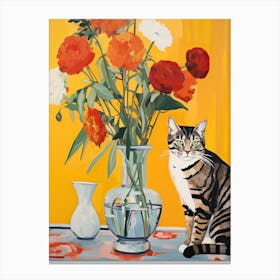 Freesia Flower Vase And A Cat, A Painting In The Style Of Matisse 2 Canvas Print