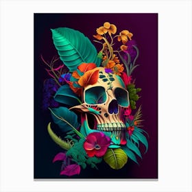 Skull With Vibrant Colors 1 Botanical Canvas Print