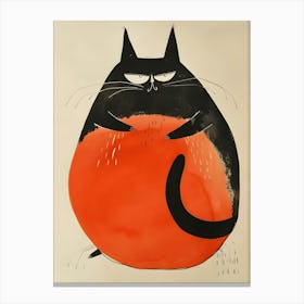 Black Cat With Orange Ball Canvas Print