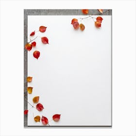 Autumn Leaves Scattered Asymmetrically Across A White Canvas Single Red Berry Placed Off Center Em Canvas Print