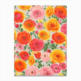 Ranunculus Floral Print Warm Tones 2 Flower Canvas Print