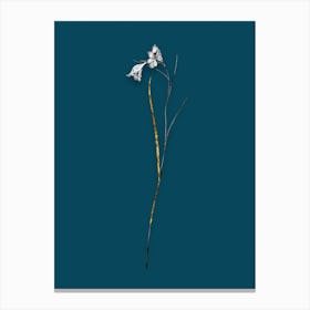 Vintage Blue Pipe Black and White Gold Leaf Floral Art on Teal Blue n.1043 Canvas Print