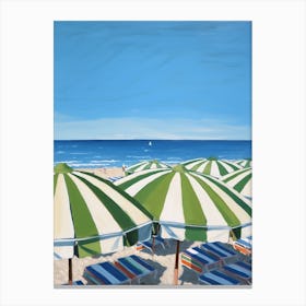 Striped Green And White Beach Umbrellas In Italy Canvas Print