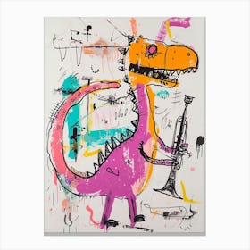 Abstract Dinosaur Scribble Playing The Trumpet 1 Canvas Print