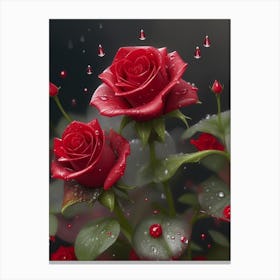 Red Roses At Rainy With Water Droplets Vertical Composition 94 Canvas Print