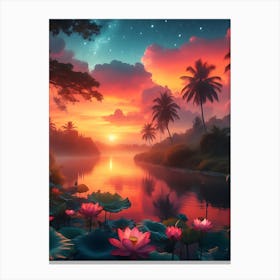 Beautiful Lotus Lake Landscape 1 Canvas Print