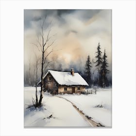 Rustic Winter Oil Painting Vintage Cottage (20) Canvas Print