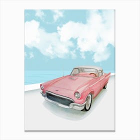 Pink Car At The Beach Canvas Print