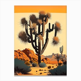 Joshua Trees In Mojave Desert Retro Illustration (3) Canvas Print
