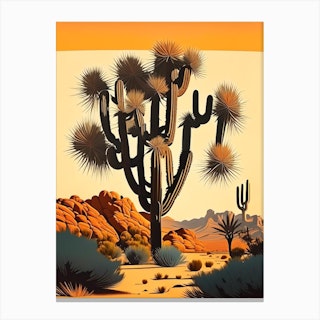 Joshua Trees In Mojave Desert Retro Illustration (3) Canvas Print