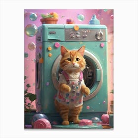 Cat In Washing Machine 12 Canvas Print