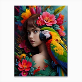 Parrots And Flowers 1 Canvas Print