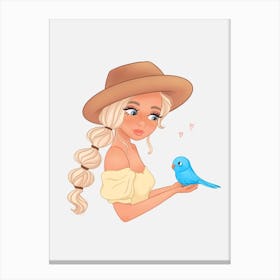 Girl And Bird Canvas Print