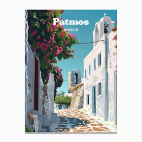 Patmos Greece Street Travel Art Illustration Canvas Print