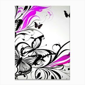 Black And Pink Butterflies 1 Canvas Print