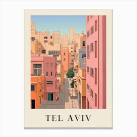 Tel Aviv Israel 3 Vintage Pink Travel Illustration Poster Canvas Print