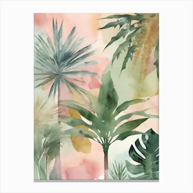 Abstract Tropical Watercolor Leaves 3 Canvas Print