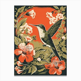 Vintage Bird Linocut Hummingbird 1 Canvas Print