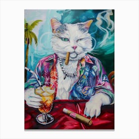 Animal Party: Crumpled Cute Critters with Cocktails and Cigars Cat With A Cigar Canvas Print