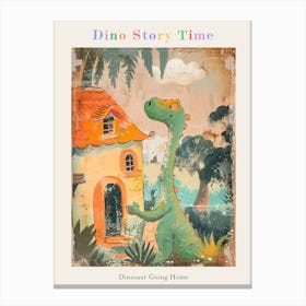 Dinosaur Outside A Home Storybook Painting 2 Poster Canvas Print