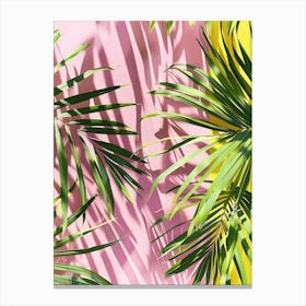 Palm Leaves On A Pink And Yellow Wall Canvas Print