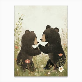 American Black Bear Two Bears Playing Together Storybook Illustration 4 Canvas Print