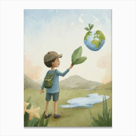 Boy Reaching For Earth Canvas Print