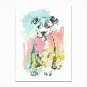 American Staffordshire Terrier Puppy Watercolour Line Illustration Canvas Print