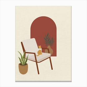 Minimal art Cat Sitting In A Chair looking a window Canvas Print
