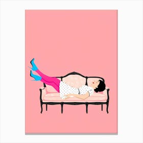 Woman Laying On A Couch Canvas Print