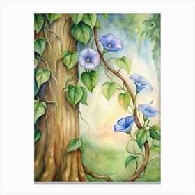 Of A Tree With Blue Flowers Canvas Print