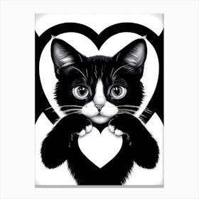 The Love Of A Cat A Cat Holding A Heart Canvas Print