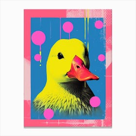 Circle Portrait Of A Yellow Duck Risograph Inspired Canvas Print