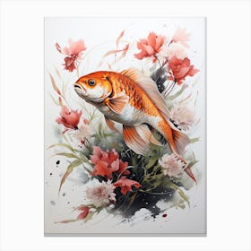 Koi Fish, Japanese Brush Painting, Ukiyo E, Minimal 3 Canvas Print