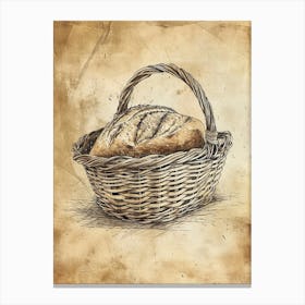 Rustic Bread In A Basket Watercolour Illustration 3 Canvas Print