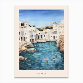 Swimming In Naxos Greece 3 Watercolour Poster Canvas Print
