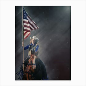 Woman Rides A Horse With An American Flag At Night Canvas Print