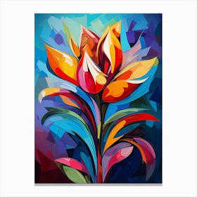 Tulip Flower, Abstract Vibrant Colorful Painting in Van Gogh Style Canvas Print