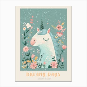 Storybook Style Unicorn & Flowers Pastel 1 Poster Canvas Print