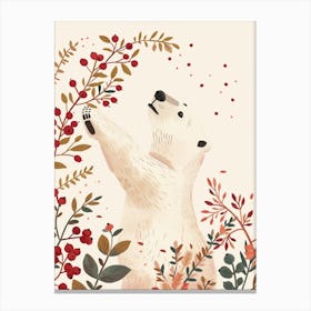 Polar Bear Standing And Reaching For Berries Storybook Illustration 1 Canvas Print