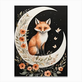 Floral Cute Fox Watercolor Moon Paining (13) Canvas Print